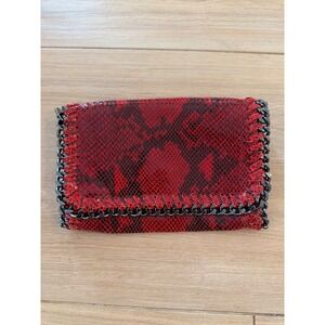 Borse in Pelle Italian Red Snakeskin Leather Chain Trim Clutch Bag Made in Italy